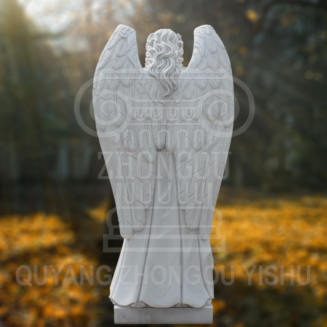 Marble Stone Statue of Beautiful Angel for Garden Decoration and Graveyard Sculpture