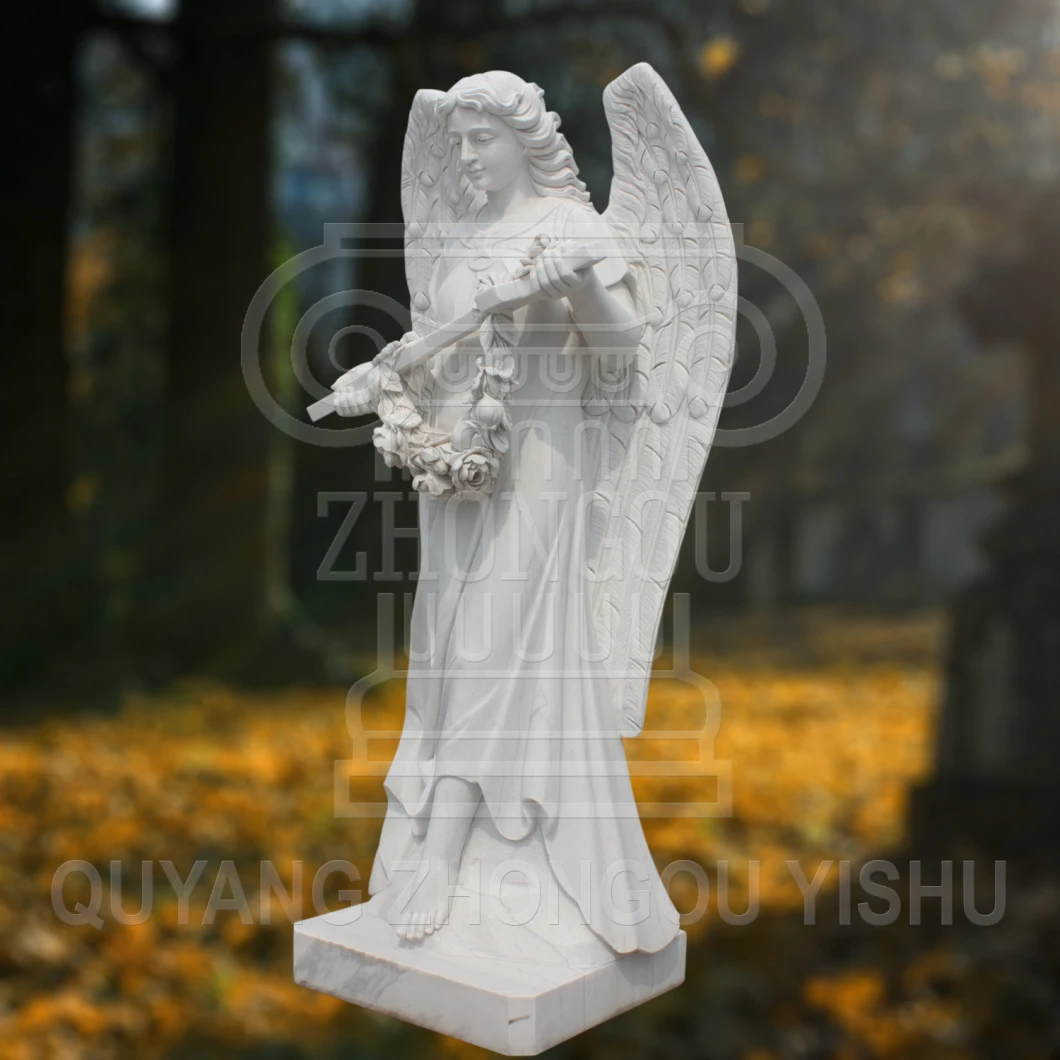 Marble Stone Statue of Beautiful Angel for Garden Decoration and Graveyard Sculpture